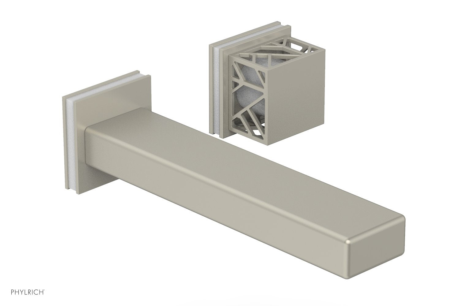 1-1/8" - Burnished Nickel - JOLIE Single Handle Wall Lavatory Set - Square Handle "White" Accents 222-16 by Phylrich - New York Hardware