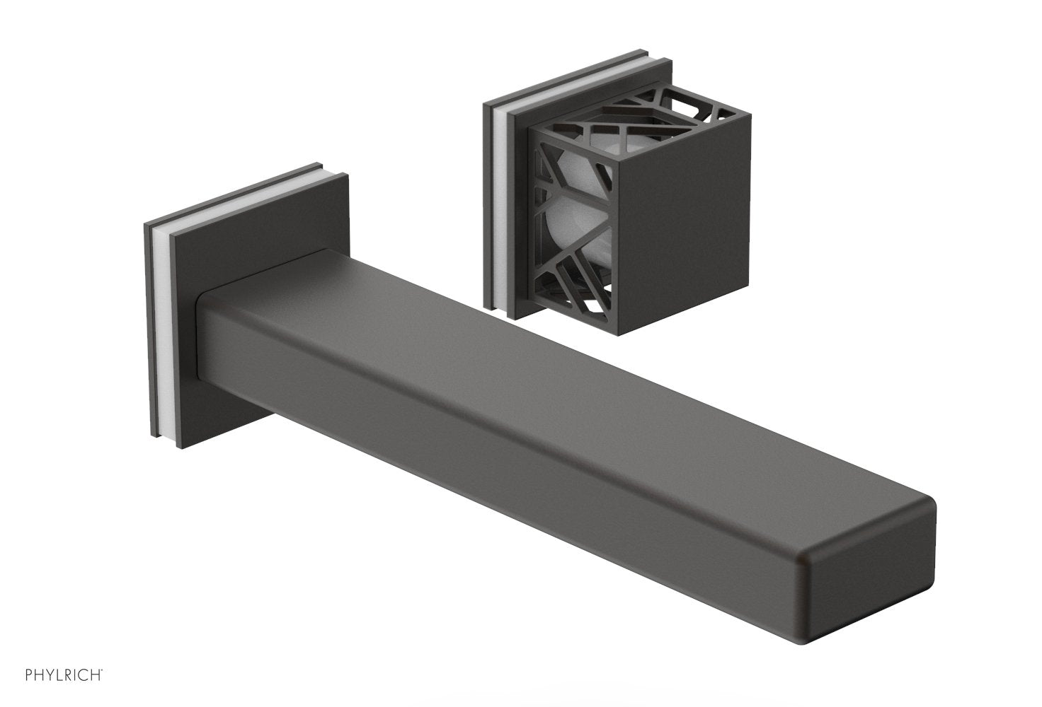 1-1/8" - Oil Rubbed Bronze - JOLIE Single Handle Wall Lavatory Set - Square Handle "White" Accents 222-16 by Phylrich - New York Hardware