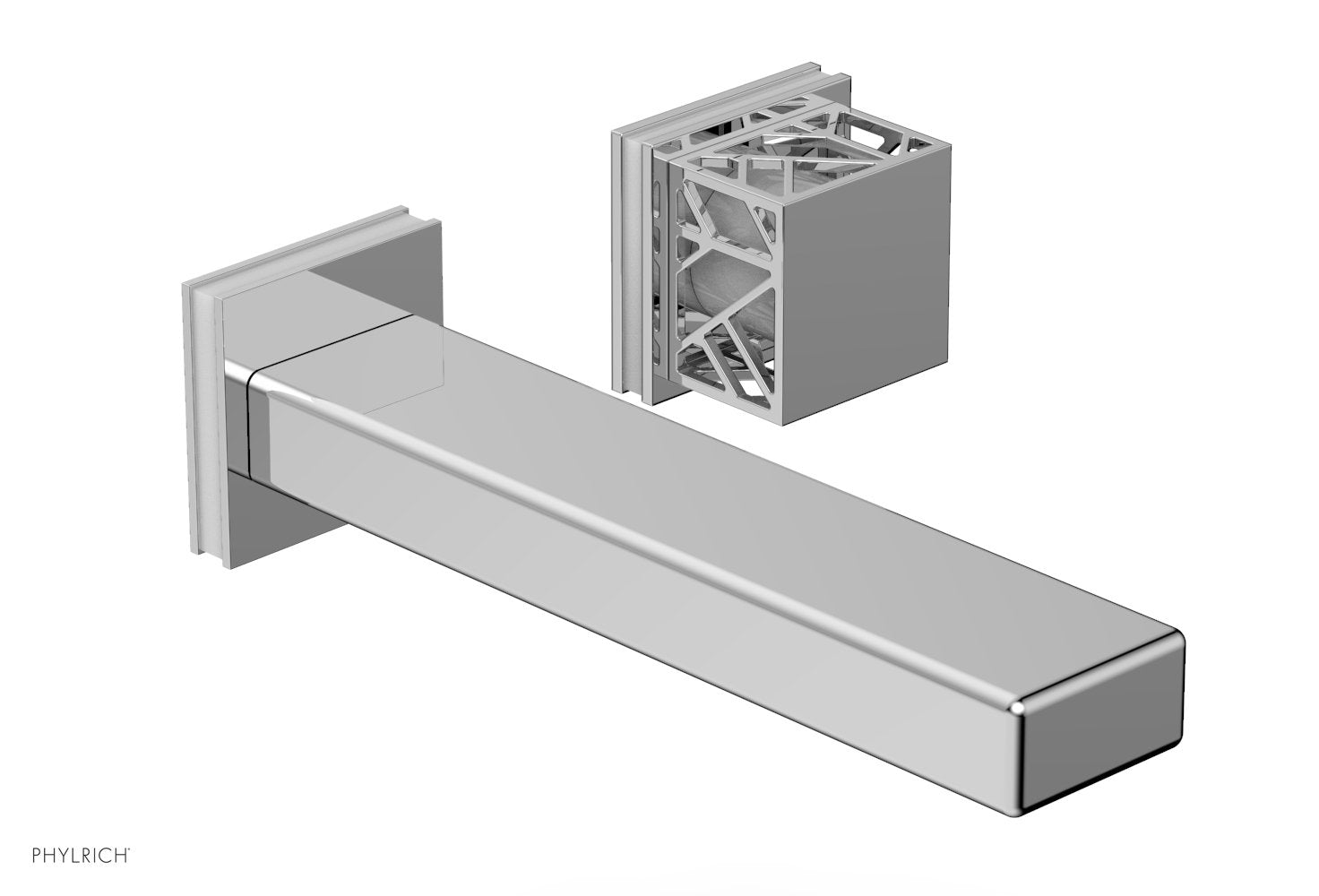 1-1/8" - Satin Brass - JOLIE Single Handle Wall Lavatory Set - Square Handle "White" Accents 222-16 by Phylrich - New York Hardware