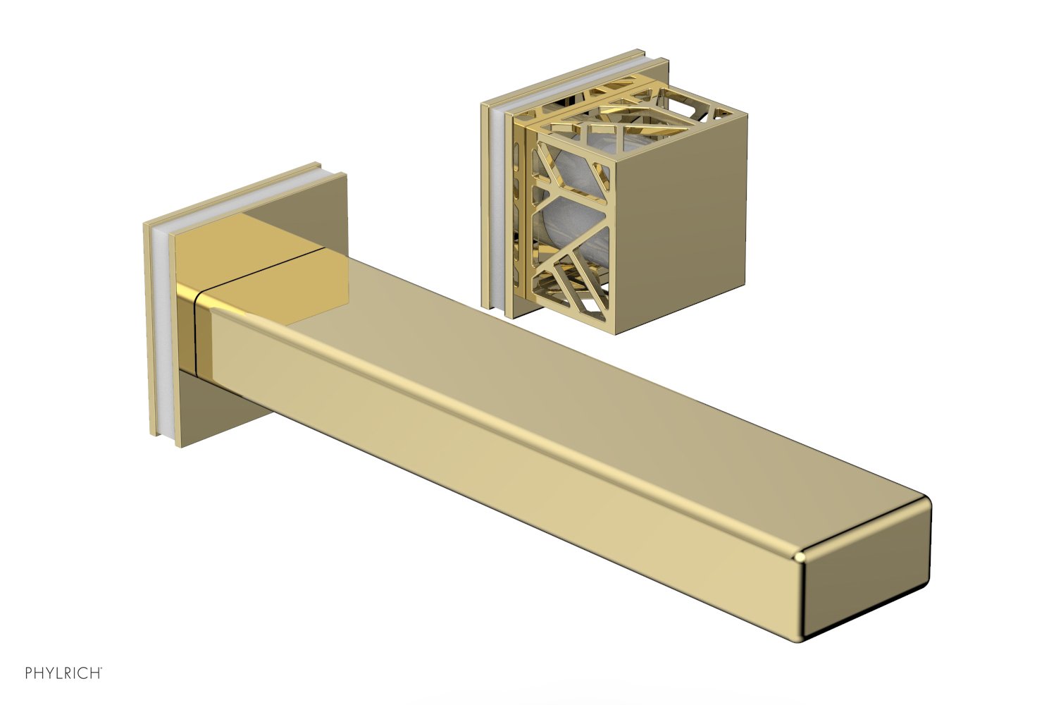 1-1/8" - Polished Brass - JOLIE Single Handle Wall Lavatory Set - Square Handle "White" Accents 222-16 by Phylrich - New York Hardware