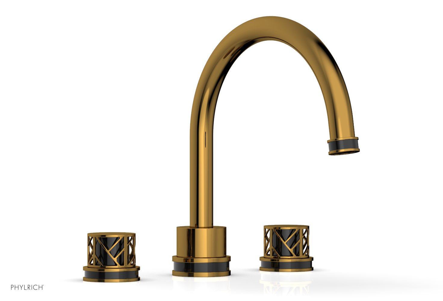 10-15/16" - French Brass - JOLIE Deck Tub Set - Round Handles with "Black" Accents 222-40 by Phylrich - New York Hardware