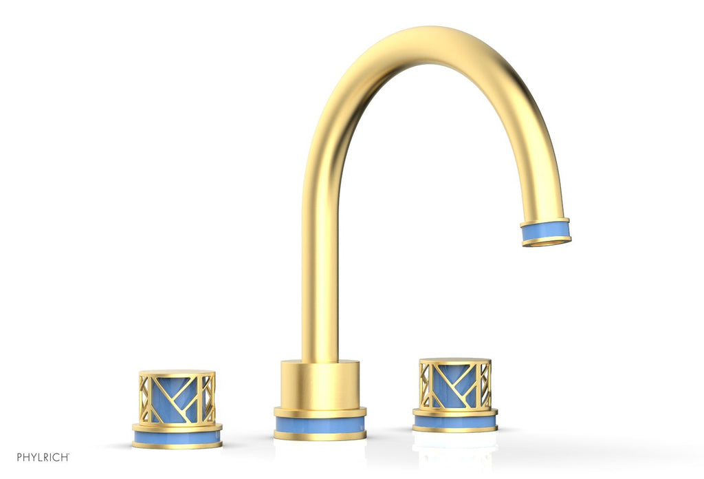 10-15/16" - Burnished Gold - JOLIE Deck Tub Set - Round Handles with "Light Blue" Accents 222-40 by Phylrich - New York Hardware