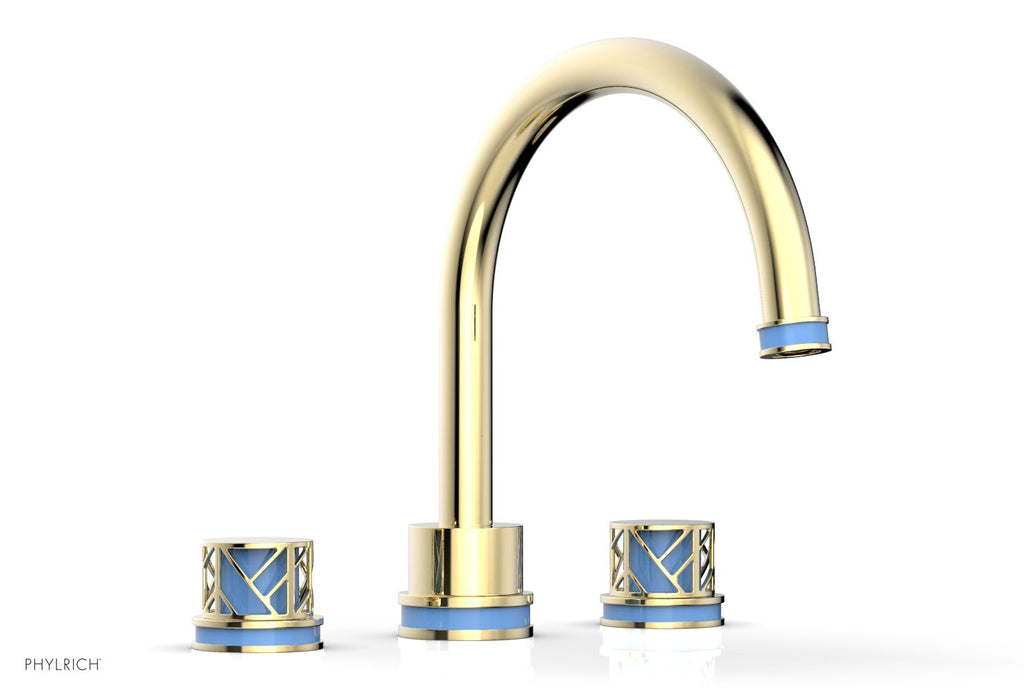 10-15/16" - Polished Brass Uncoated - JOLIE Deck Tub Set - Round Handles with "Light Blue" Accents 222-40 by Phylrich - New York Hardware