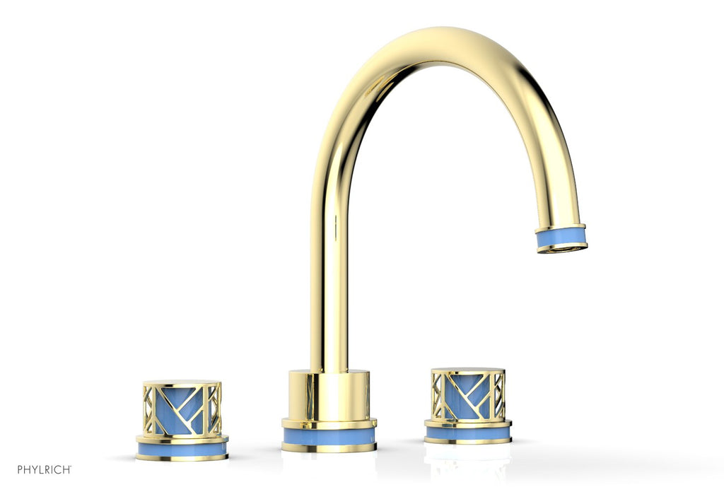 10-15/16" - Polished Brass - JOLIE Deck Tub Set - Round Handles with "Light Blue" Accents 222-40 by Phylrich - New York Hardware