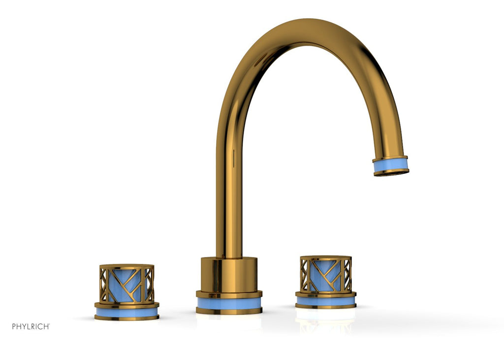10-15/16" - French Brass - JOLIE Deck Tub Set - Round Handles with "Light Blue" Accents 222-40 by Phylrich - New York Hardware