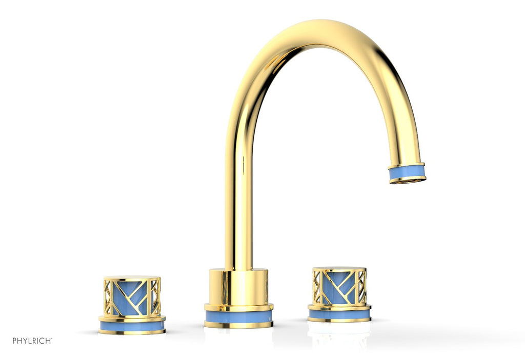 10-15/16" - Polished Gold - JOLIE Deck Tub Set - Round Handles with "Light Blue" Accents 222-40 by Phylrich - New York Hardware