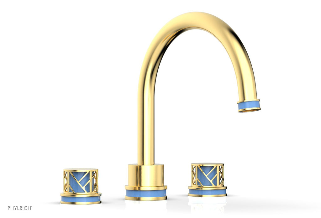 10-15/16" - Satin Gold - JOLIE Deck Tub Set - Round Handles with "Light Blue" Accents 222-40 by Phylrich - New York Hardware