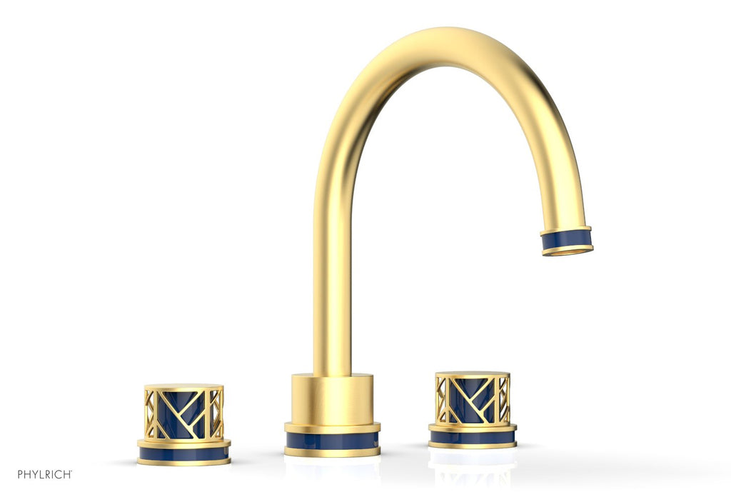 10-15/16" - Burnished Gold - JOLIE Deck Tub Set - Round Handles with "Navy Blue" Accents 222-40 by Phylrich - New York Hardware