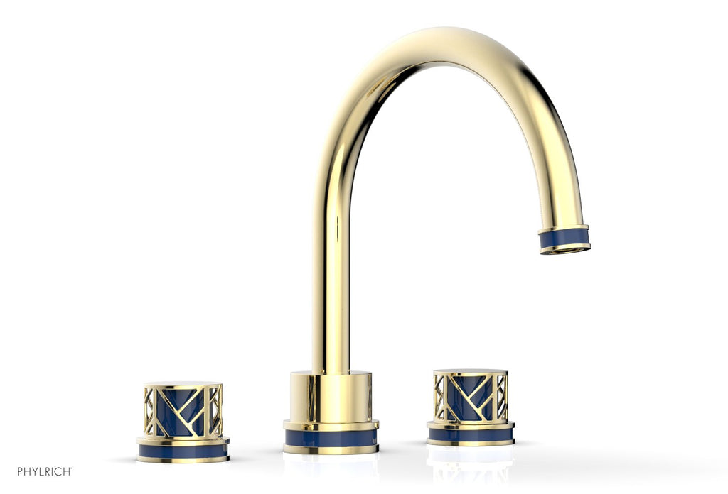 10-15/16" - Polished Brass Uncoated - JOLIE Deck Tub Set - Round Handles with "Navy Blue" Accents 222-40 by Phylrich - New York Hardware