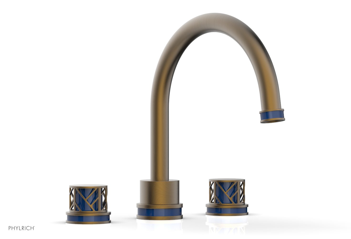 10-15/16" - Old English Brass - JOLIE Deck Tub Set - Round Handles with "Navy Blue" Accents 222-40 by Phylrich - New York Hardware