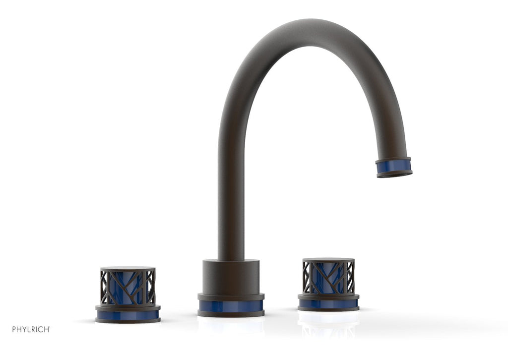 10-15/16" - Oil Rubbed Bronze - JOLIE Deck Tub Set - Round Handles with "Navy Blue" Accents 222-40 by Phylrich - New York Hardware