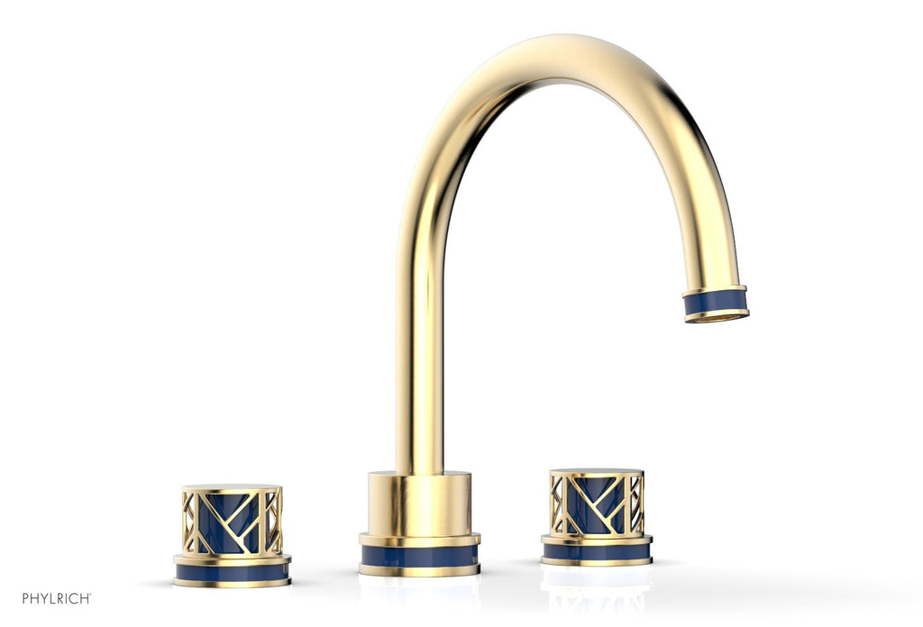 10-15/16" - Satin Brass - JOLIE Deck Tub Set - Round Handles with "Navy Blue" Accents 222-40 by Phylrich - New York Hardware