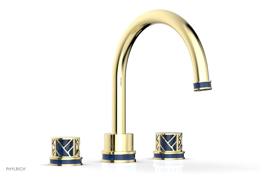 10-15/16" - Polished Brass - JOLIE Deck Tub Set - Round Handles with "Navy Blue" Accents 222-40 by Phylrich - New York Hardware