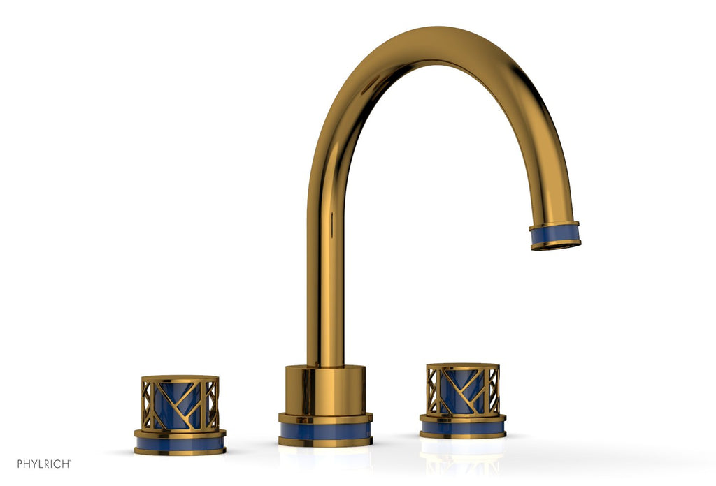 10-15/16" - French Brass - JOLIE Deck Tub Set - Round Handles with "Navy Blue" Accents 222-40 by Phylrich - New York Hardware