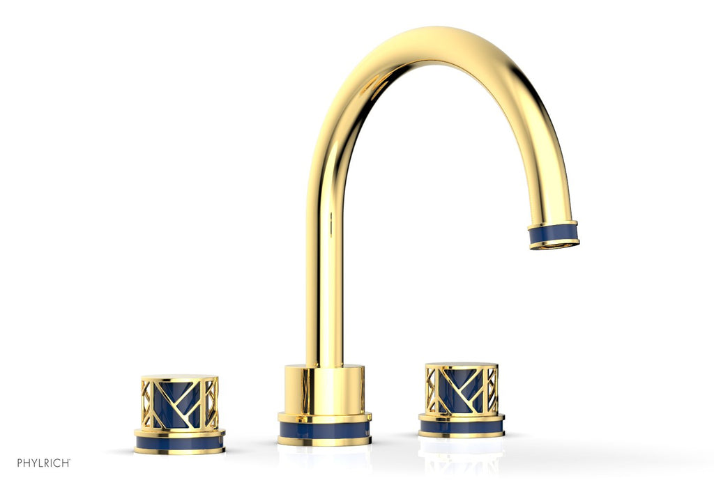 10-15/16" - Polished Gold - JOLIE Deck Tub Set - Round Handles with "Navy Blue" Accents 222-40 by Phylrich - New York Hardware