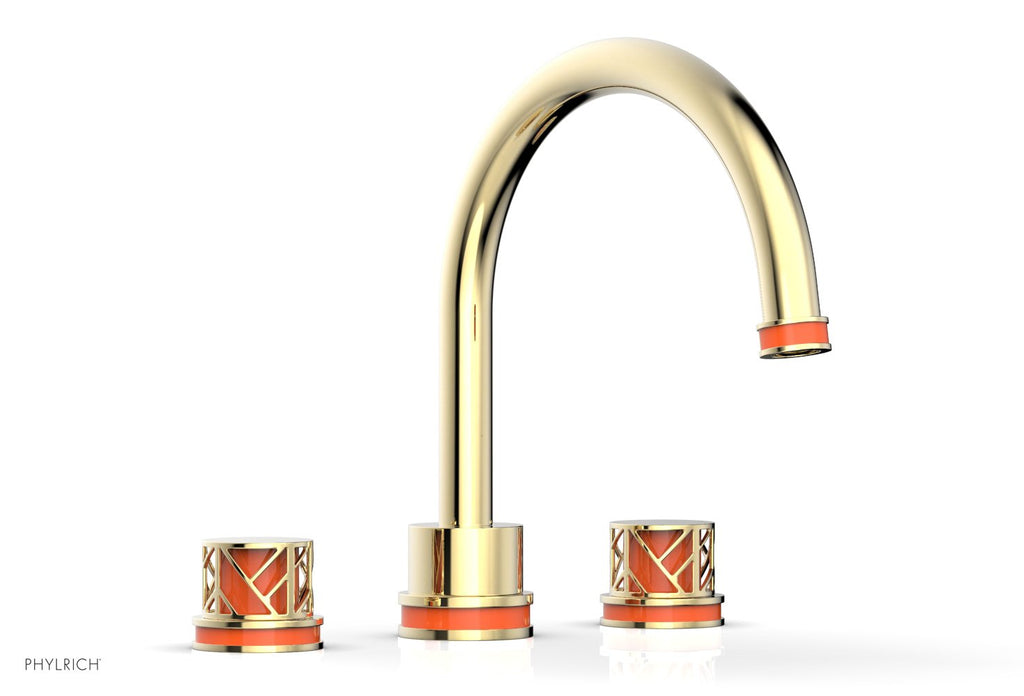 10-15/16" - Polished Brass Uncoated - JOLIE Deck Tub Set - Round Handles with "Orange" Accents 222-40 by Phylrich - New York Hardware