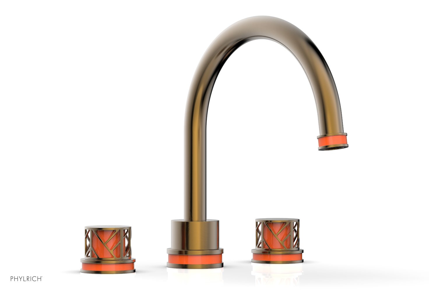 10-15/16" - Antique Brass - JOLIE Deck Tub Set - Round Handles with "Orange" Accents 222-40 by Phylrich - New York Hardware