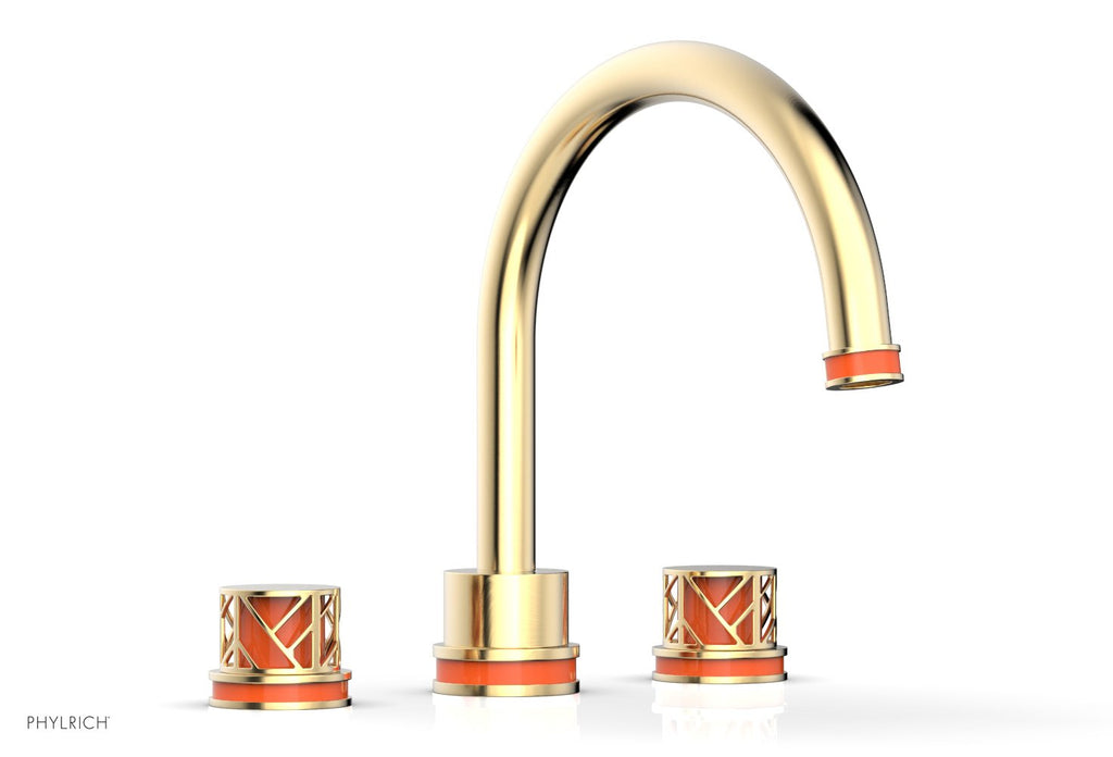 10-15/16" - Polished Nickel - JOLIE Deck Tub Set - Round Handles with "Orange" Accents 222-40 by Phylrich - New York Hardware