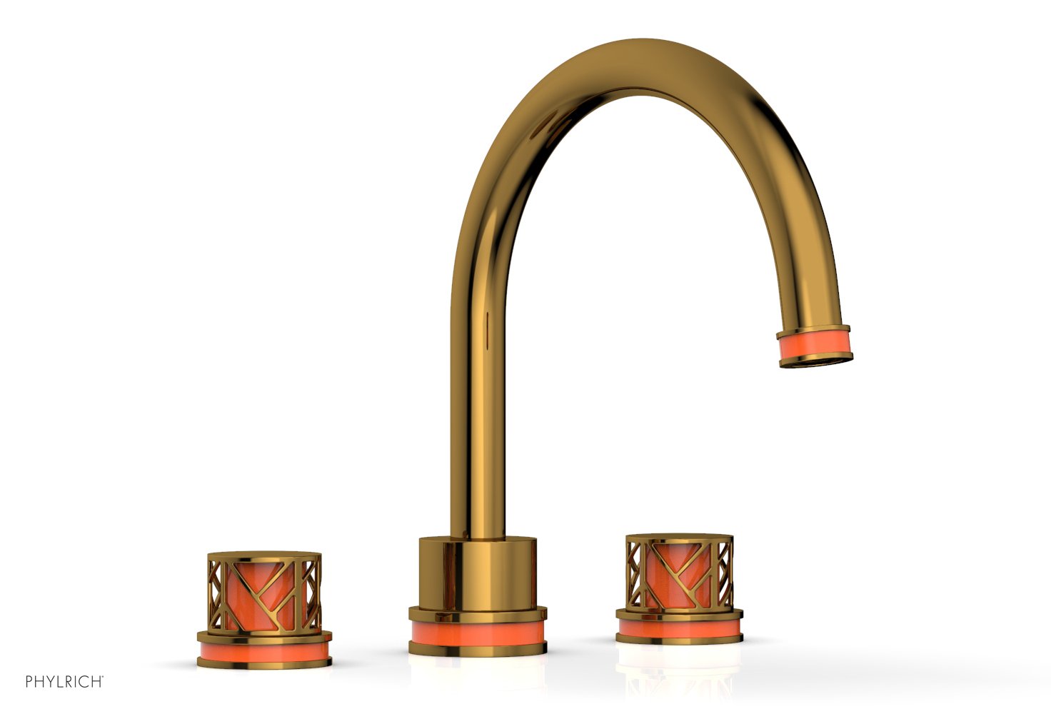 10-15/16" - Polished Gold - JOLIE Deck Tub Set - Round Handles with "Orange" Accents 222-40 by Phylrich - New York Hardware