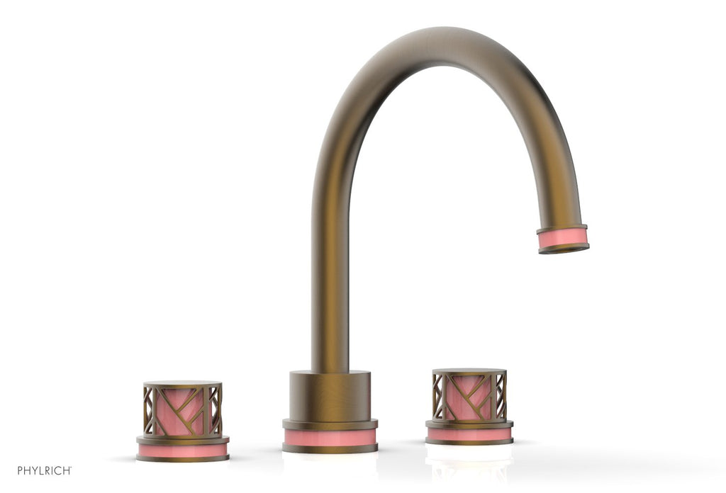 10-15/16" - Old English Brass - JOLIE Deck Tub Set - Round Handles with "Pink" Accents 222-40 by Phylrich - New York Hardware