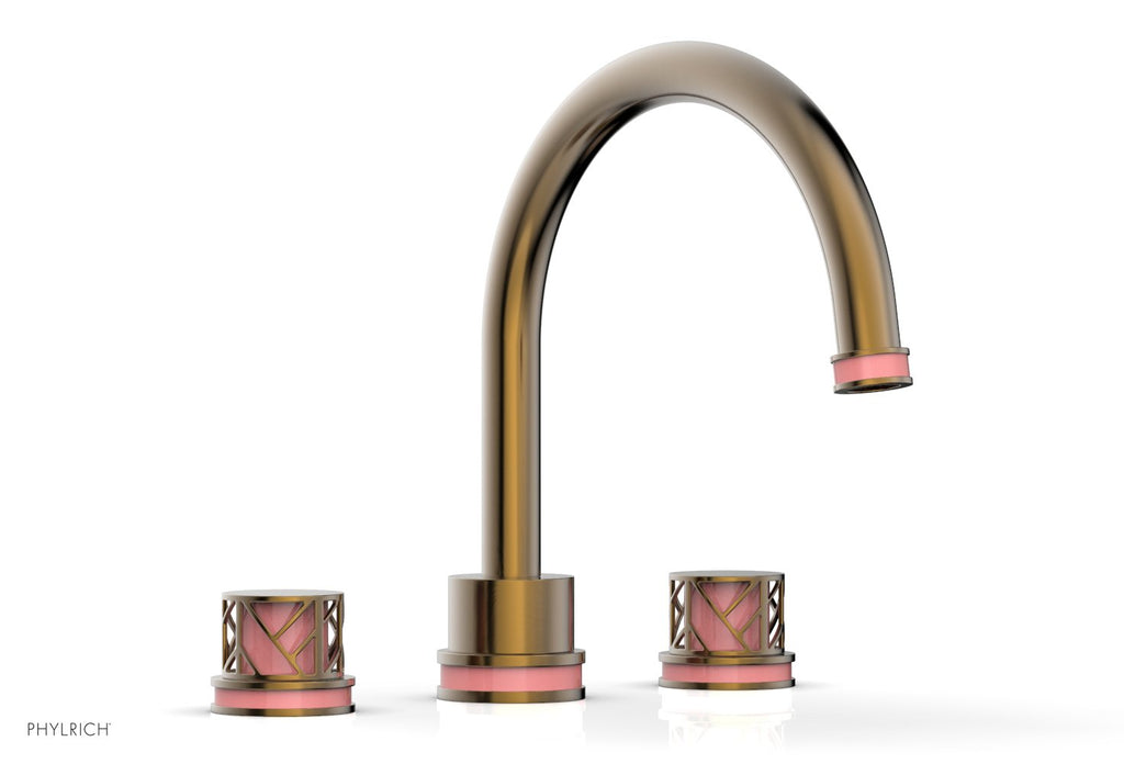 10-15/16" - Antique Brass - JOLIE Deck Tub Set - Round Handles with "Pink" Accents 222-40 by Phylrich - New York Hardware