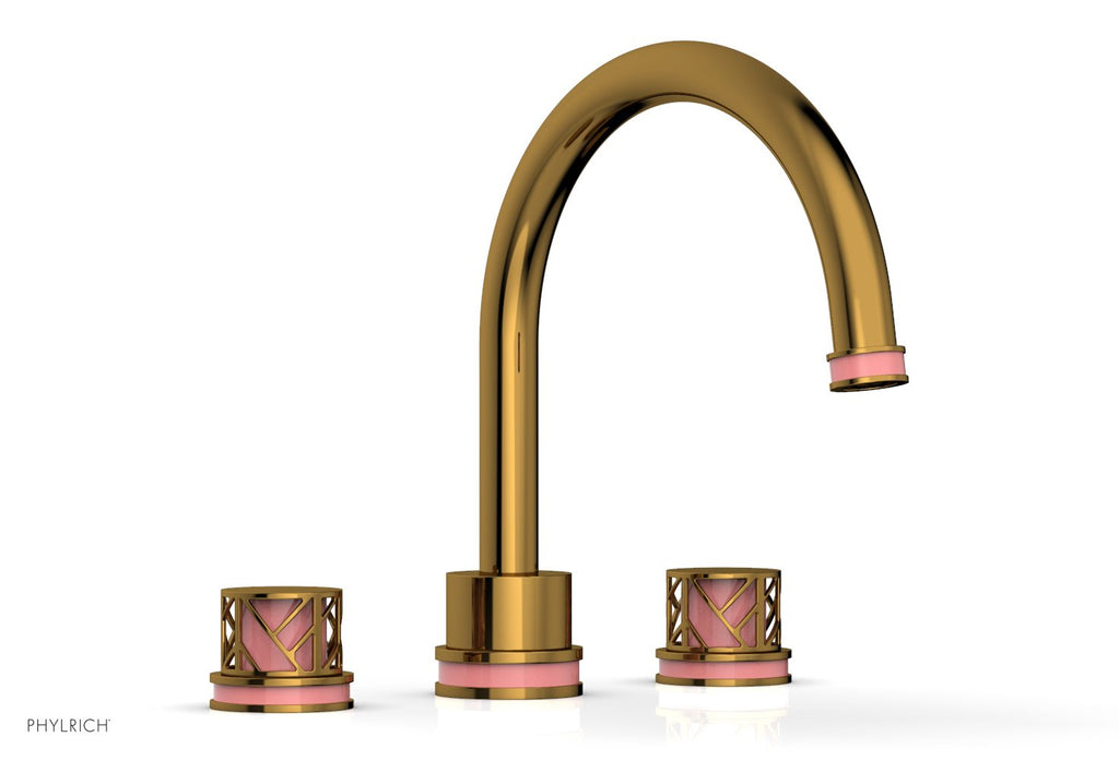 10-15/16" - Polished Gold - JOLIE Deck Tub Set - Round Handles with "Pink" Accents 222-40 by Phylrich - New York Hardware