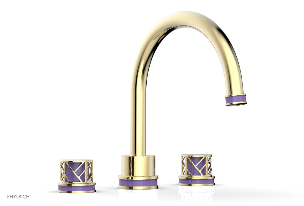 10-15/16" - Polished Brass Uncoated - JOLIE Deck Tub Set - Round Handles with "Purple" Accents 222-40 by Phylrich - New York Hardware