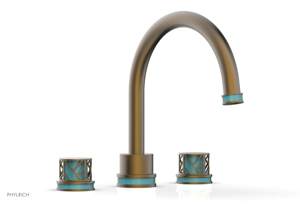 10-15/16" - Old English Brass - JOLIE Deck Tub Set - Round Handles with "Turquoise" Accents 222-40 by Phylrich - New York Hardware