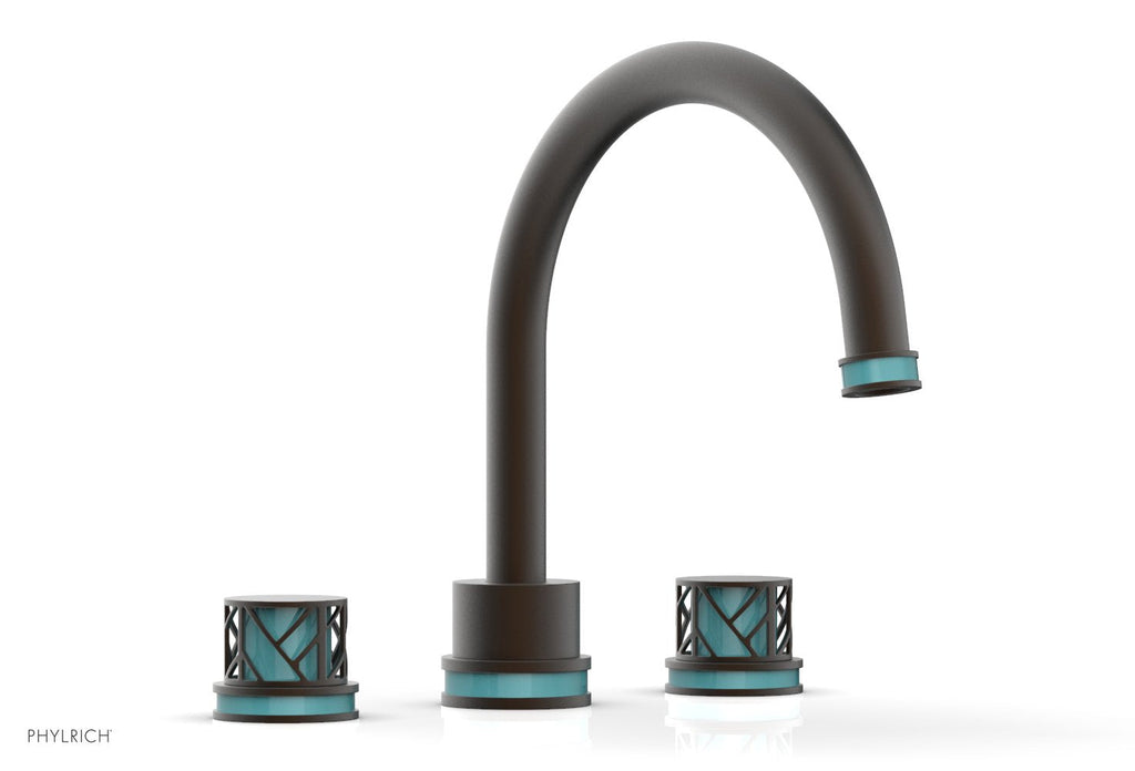 10-15/16" - Oil Rubbed Bronze - JOLIE Deck Tub Set - Round Handles with "Turquoise" Accents 222-40 by Phylrich - New York Hardware