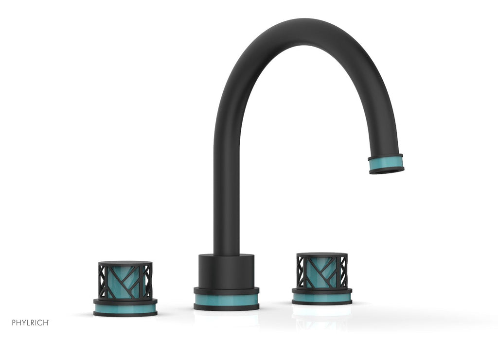 10-15/16" - Satin Nickel - JOLIE Deck Tub Set - Round Handles with "Turquoise" Accents 222-40 by Phylrich - New York Hardware