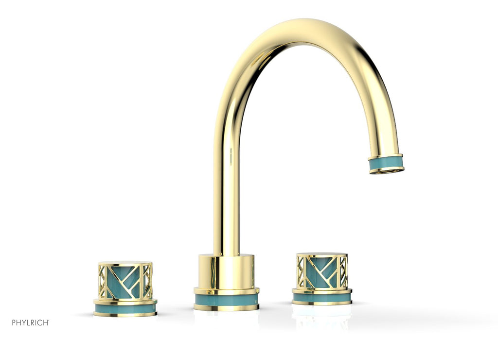 10-15/16" - French Brass - JOLIE Deck Tub Set - Round Handles with "Turquoise" Accents 222-40 by Phylrich - New York Hardware