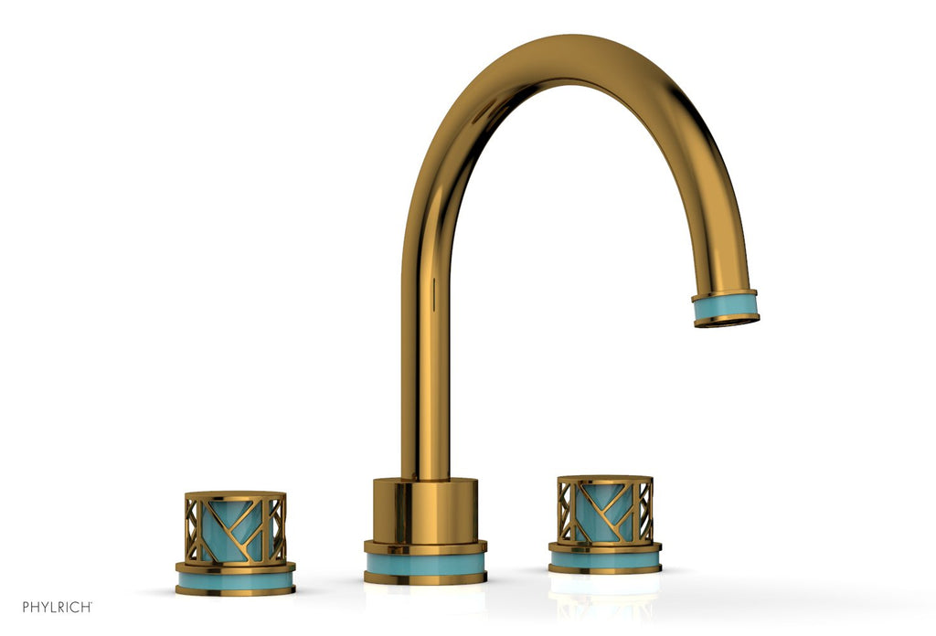 10-15/16" - Polished Gold - JOLIE Deck Tub Set - Round Handles with "Turquoise" Accents 222-40 by Phylrich - New York Hardware