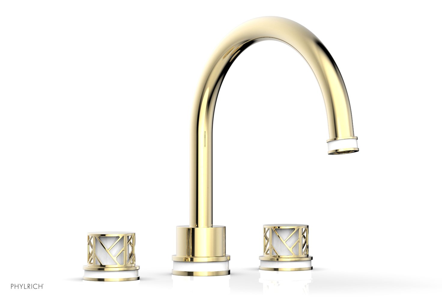 10-15/16" - Polished Brass Uncoated - JOLIE Deck Tub Set - Round Handles with "White" Accents 222-40 by Phylrich - New York Hardware