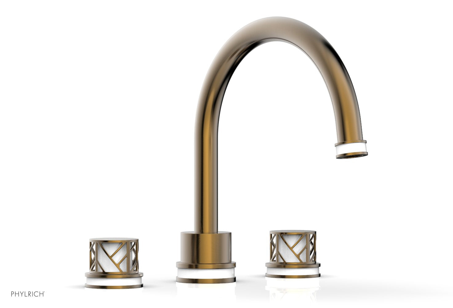 10-15/16" - Antique Brass - JOLIE Deck Tub Set - Round Handles with "White" Accents 222-40 by Phylrich - New York Hardware