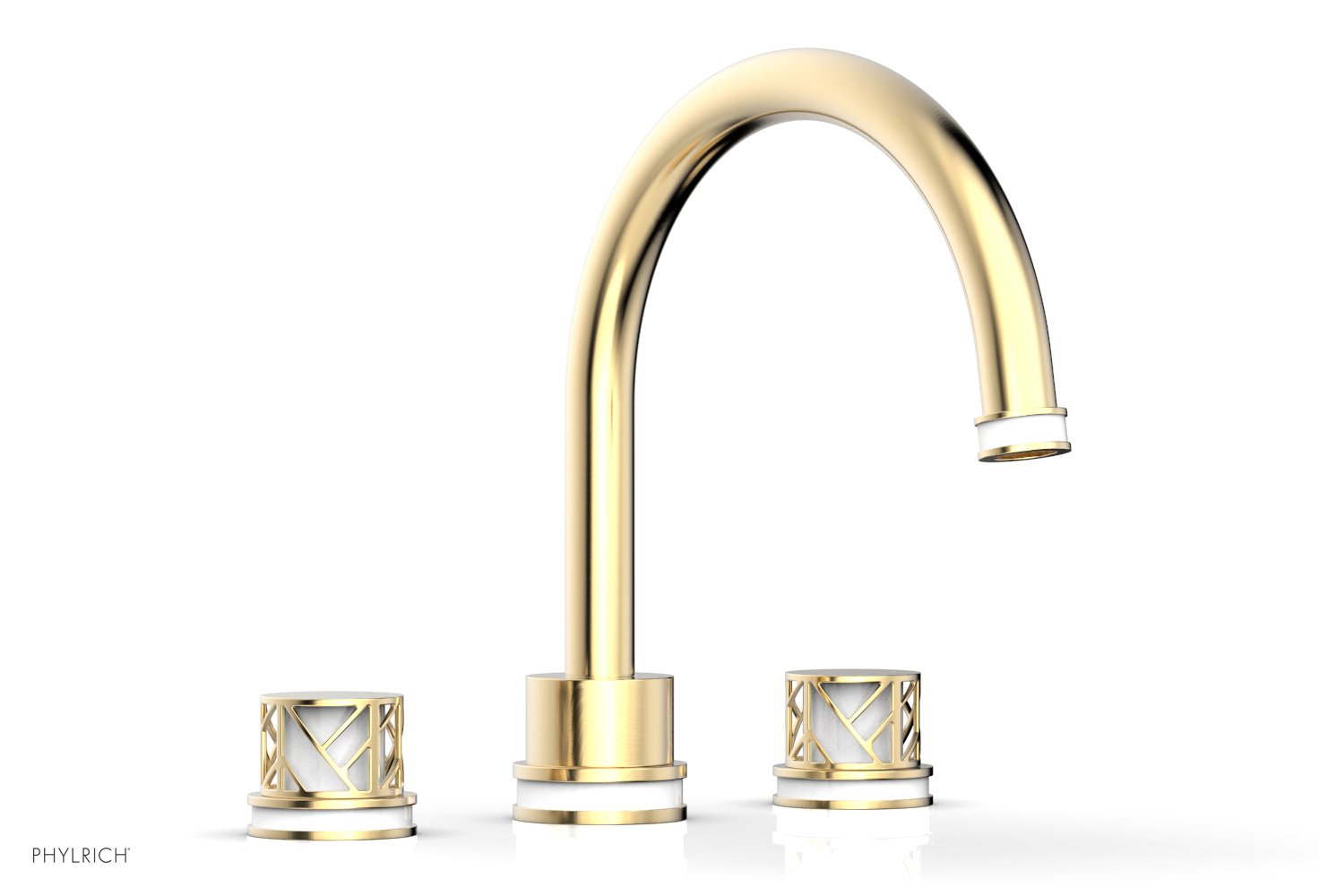 10-15/16" - Polished Nickel - JOLIE Deck Tub Set - Round Handles with "White" Accents 222-40 by Phylrich - New York Hardware