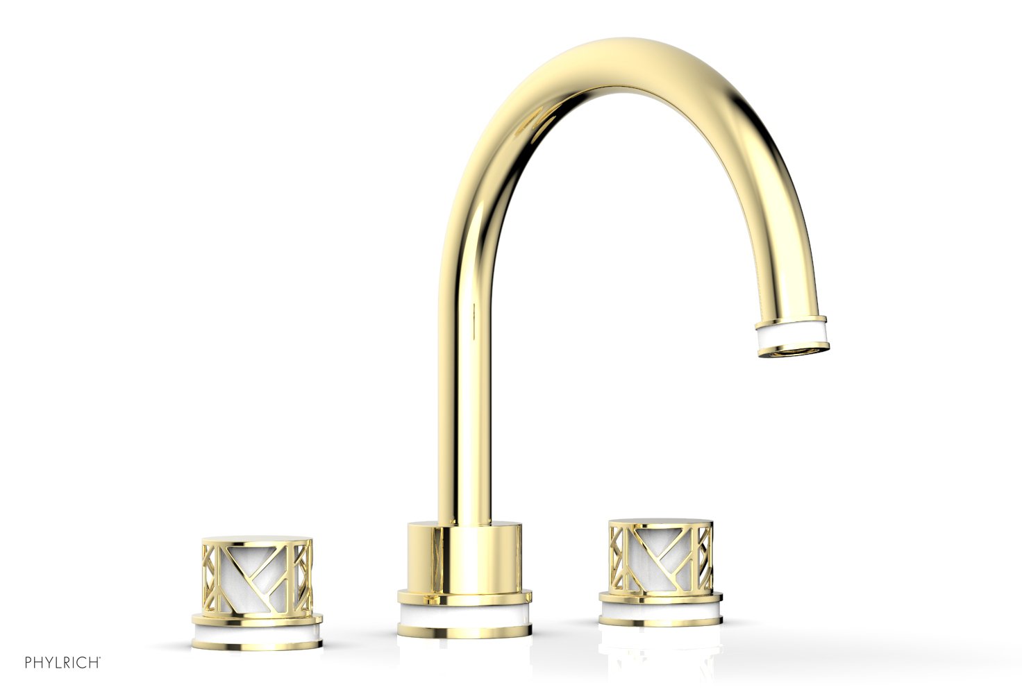 10-15/16" - Polished Brass - JOLIE Deck Tub Set - Round Handles with "White" Accents 222-40 by Phylrich - New York Hardware