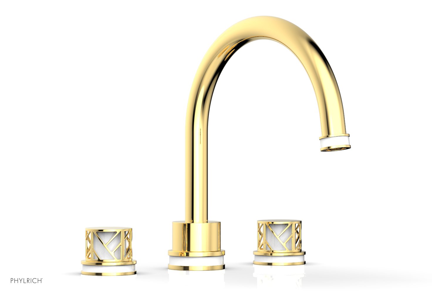 10-15/16" - Polished Gold - JOLIE Deck Tub Set - Round Handles with "White" Accents 222-40 by Phylrich - New York Hardware