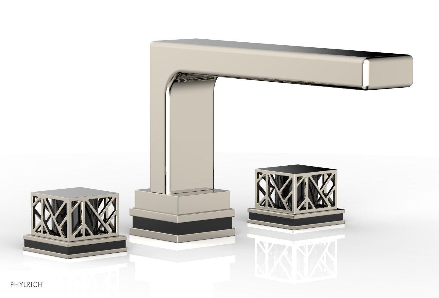 6-1/2" - Polished Nickel - JOLIE Deck Tub Set - Square Handles with "Black" Accents 222-41 by Phylrich - New York Hardware