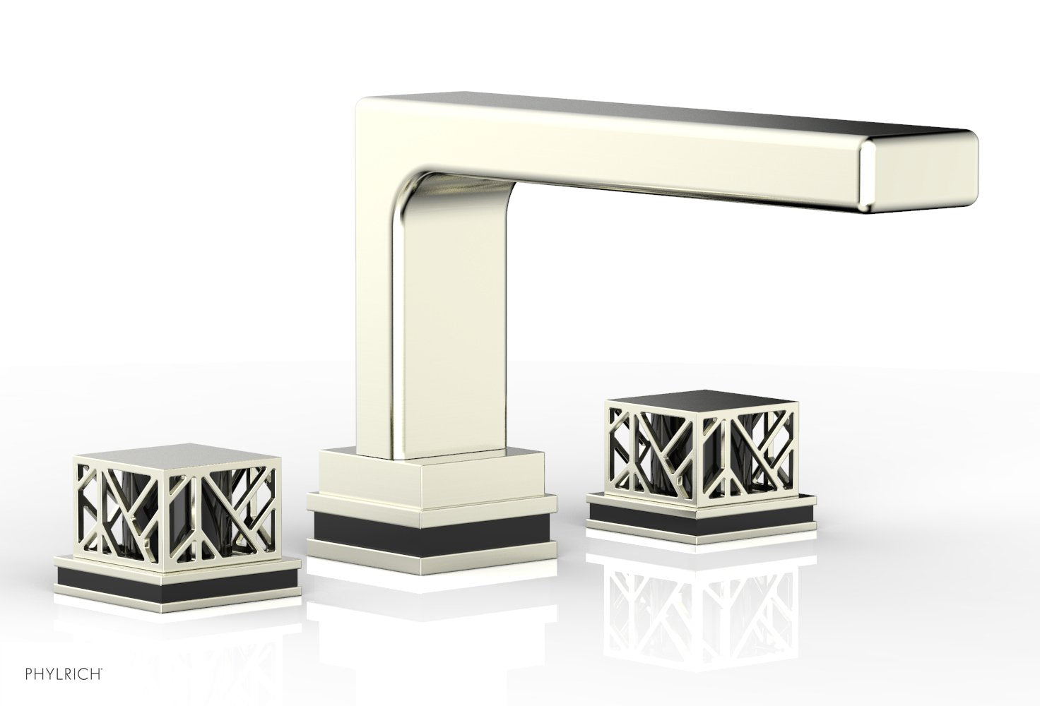 6-1/2" - Satin Nickel - JOLIE Deck Tub Set - Square Handles with "Black" Accents 222-41 by Phylrich - New York Hardware