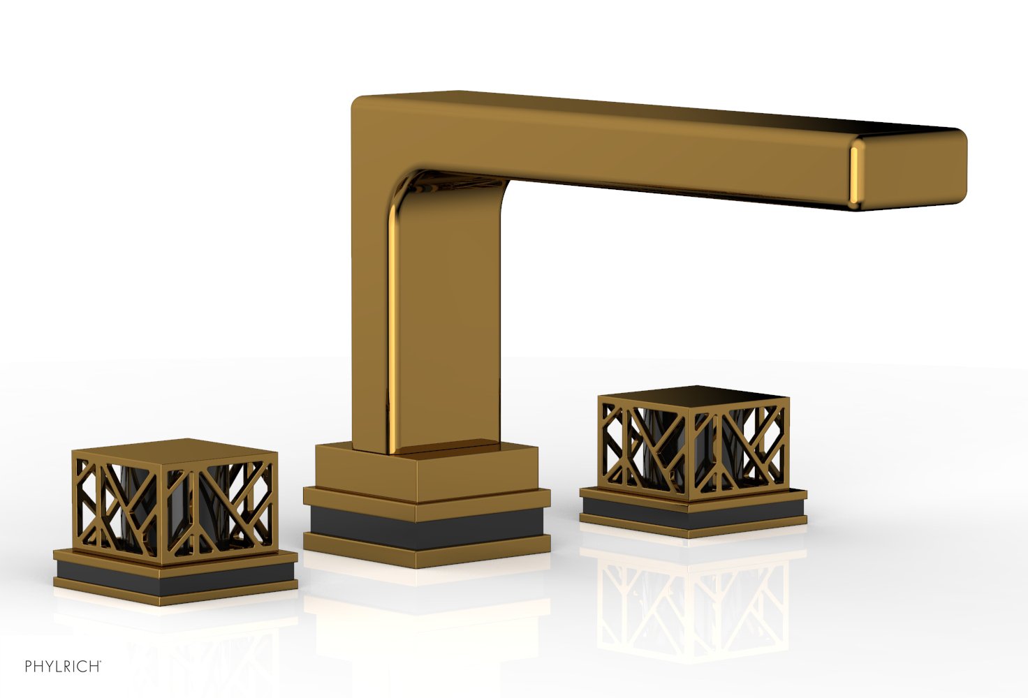 6-1/2" - French Brass - JOLIE Deck Tub Set - Square Handles with "Black" Accents 222-41 by Phylrich - New York Hardware