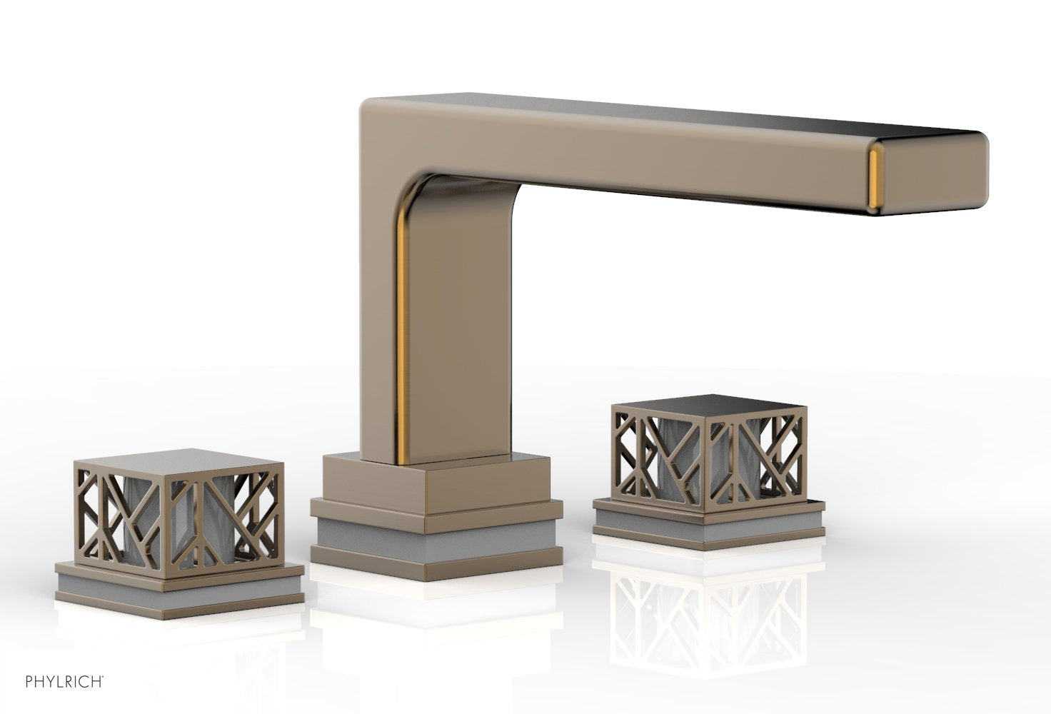 6-1/2" - Antique Brass - JOLIE Deck Tub Set - Square Handles with "Grey" Accents 222-41 by Phylrich - New York Hardware