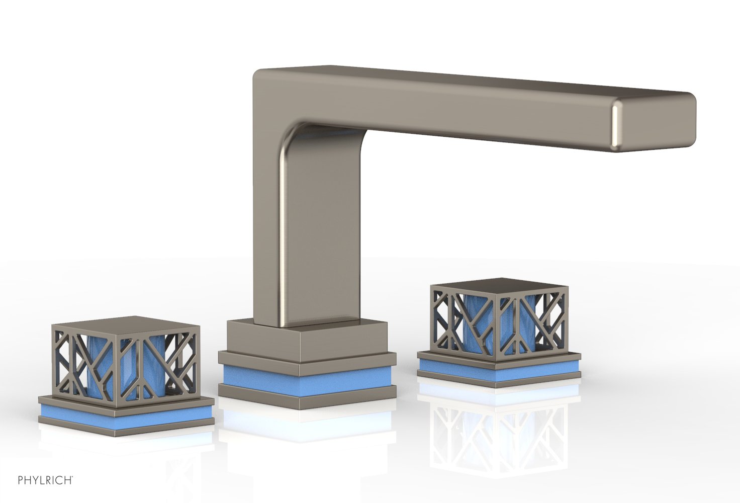 6-1/2" - Pewter - JOLIE Deck Tub Set - Square Handles with "Light Blue" Accents 222-41 by Phylrich - New York Hardware