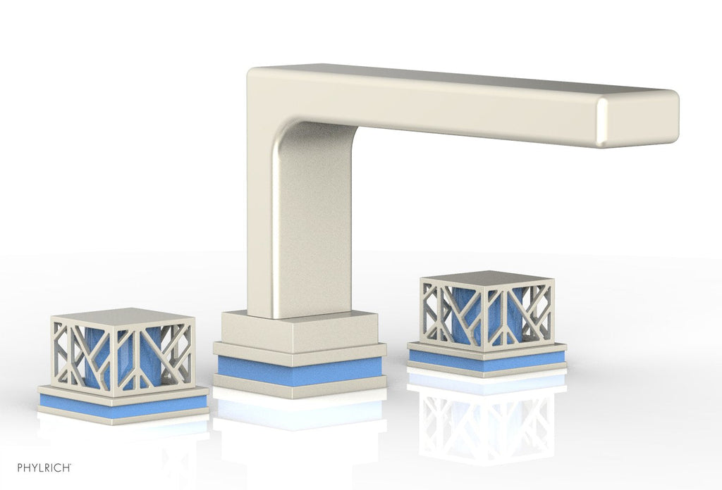 6-1/2" - Burnished Nickel - JOLIE Deck Tub Set - Square Handles with "Light Blue" Accents 222-41 by Phylrich - New York Hardware