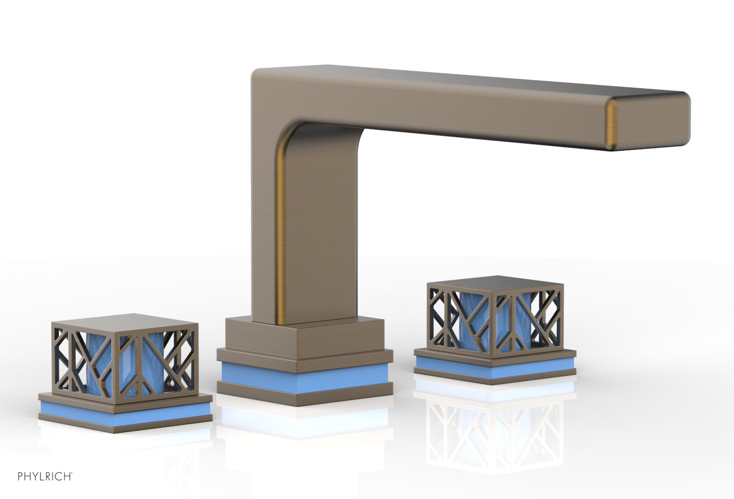 6-1/2" - Old English Brass - JOLIE Deck Tub Set - Square Handles with "Light Blue" Accents 222-41 by Phylrich - New York Hardware