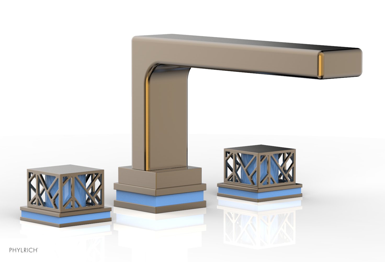 6-1/2" - Antique Brass - JOLIE Deck Tub Set - Square Handles with "Light Blue" Accents 222-41 by Phylrich - New York Hardware