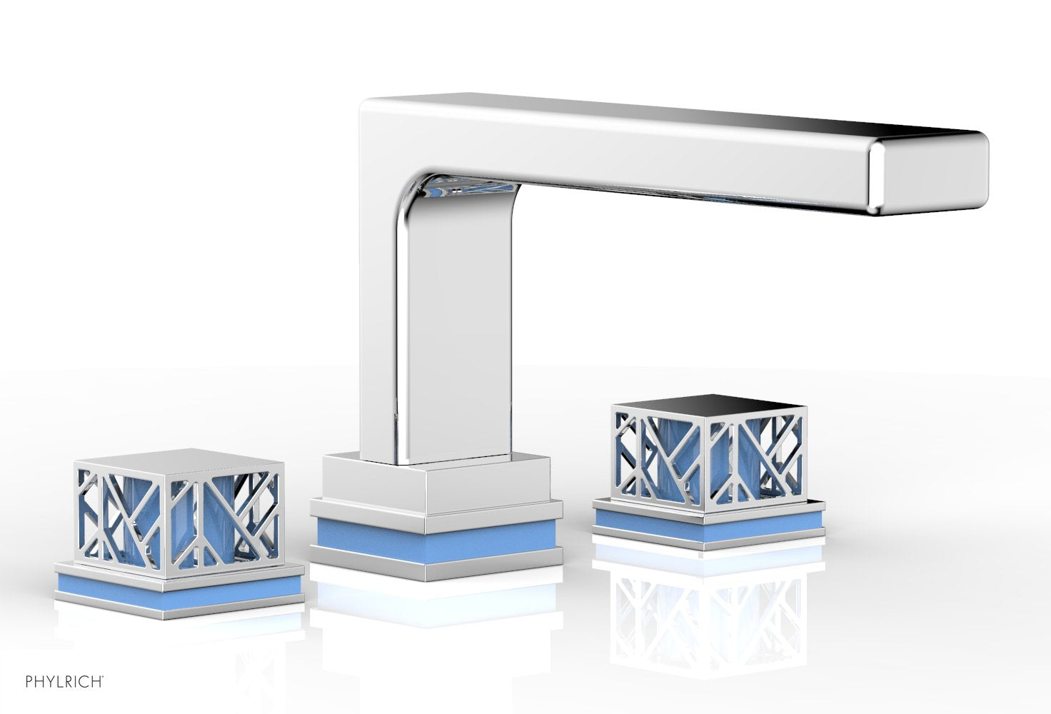 6-1/2" - Satin Brass - JOLIE Deck Tub Set - Square Handles with "Light Blue" Accents 222-41 by Phylrich - New York Hardware