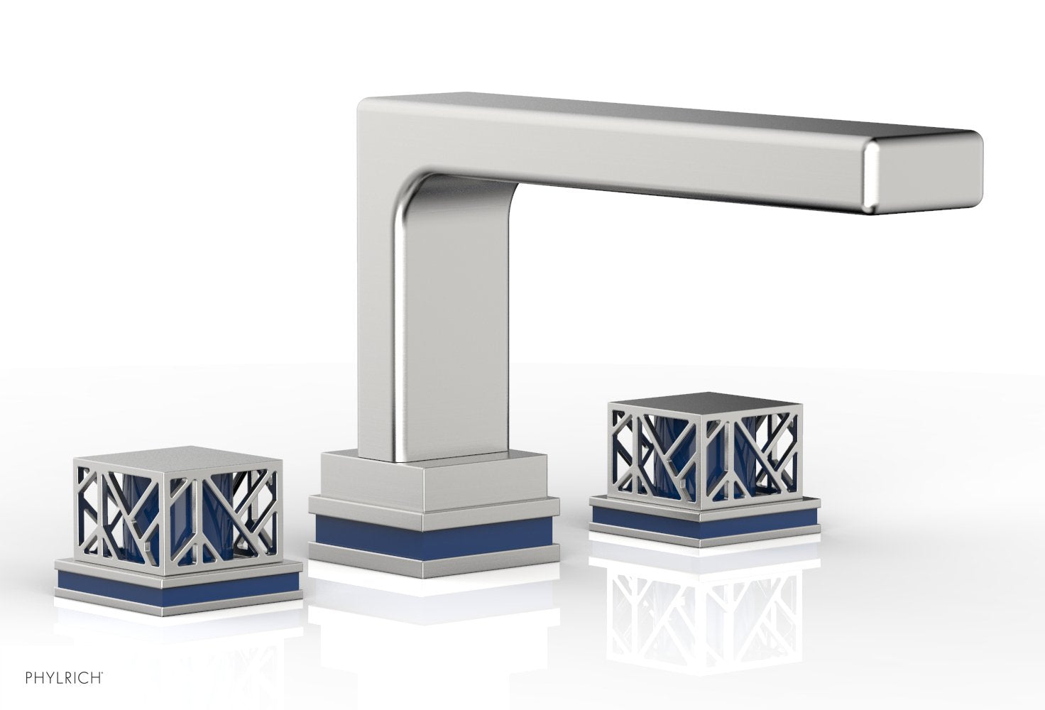6-1/2" - Satin Chrome - JOLIE Deck Tub Set - Square Handles with "Navy Blue" Accents 222-41 by Phylrich - New York Hardware