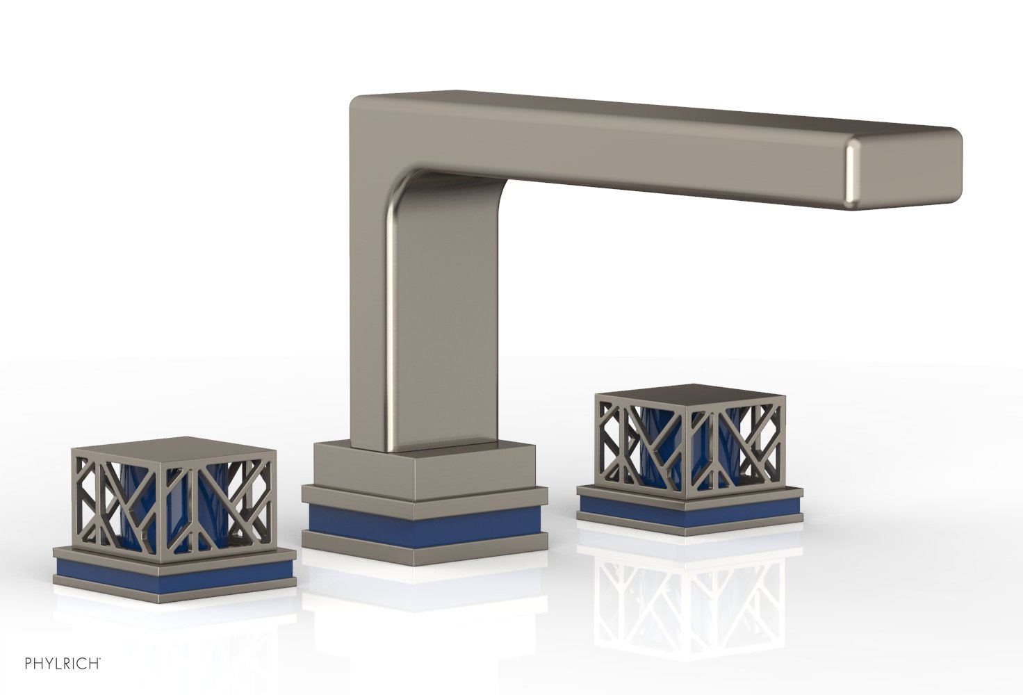 6-1/2" - Pewter - JOLIE Deck Tub Set - Square Handles with "Navy Blue" Accents 222-41 by Phylrich - New York Hardware