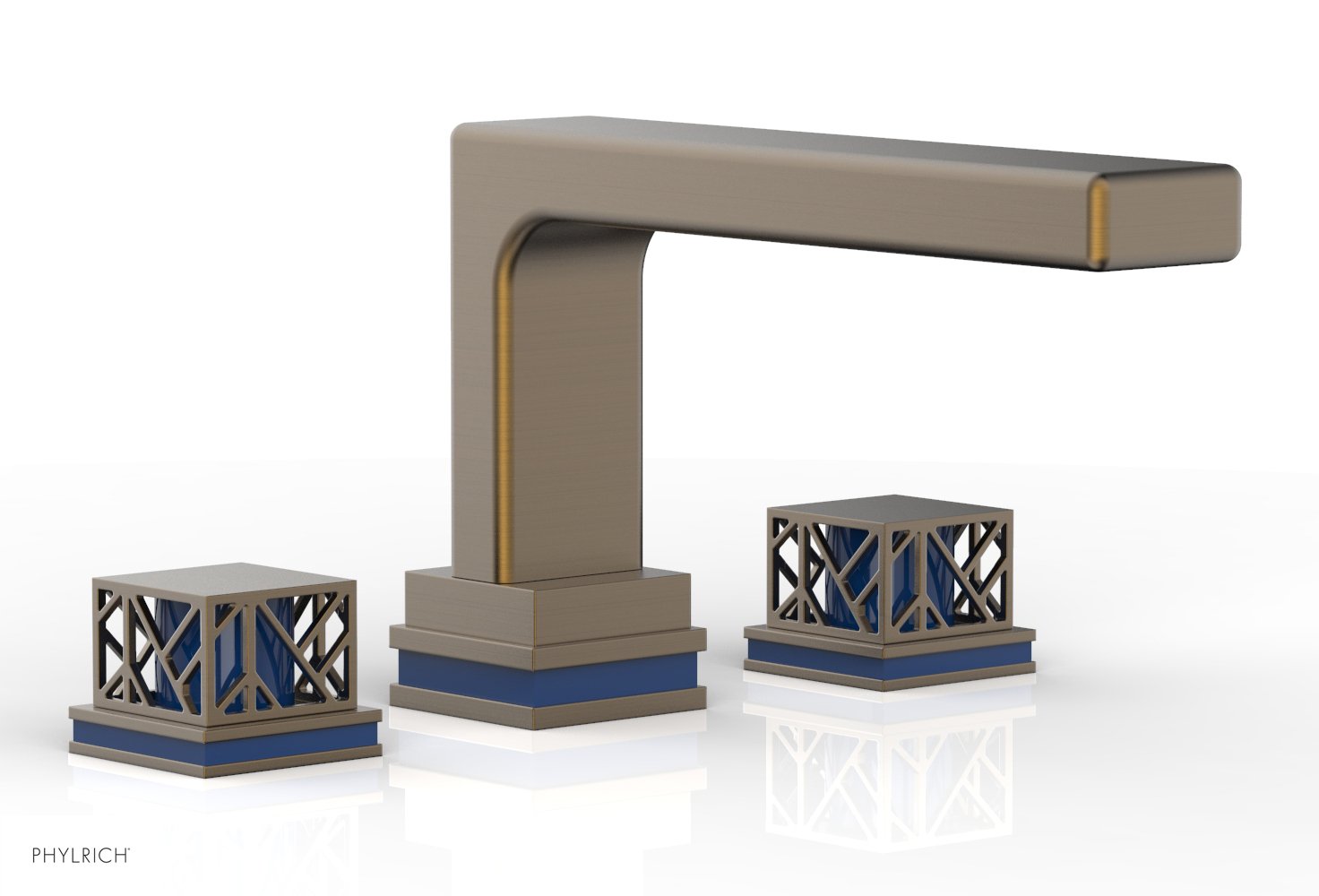 6-1/2" - Old English Brass - JOLIE Deck Tub Set - Square Handles with "Navy Blue" Accents 222-41 by Phylrich - New York Hardware