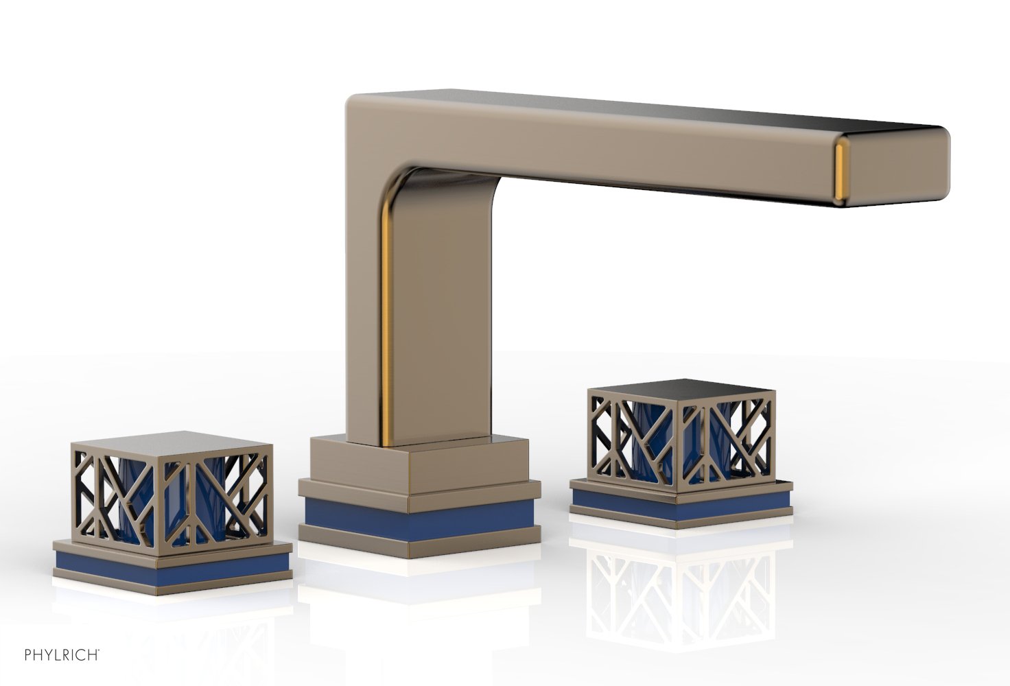 6-1/2" - Antique Brass - JOLIE Deck Tub Set - Square Handles with "Navy Blue" Accents 222-41 by Phylrich - New York Hardware